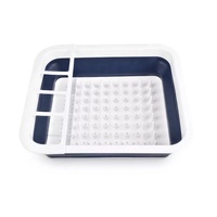 Égouttoir à vaisselle pliable carré gris-bleu en plastique portable, support de rangement pour la vaisselle, accessoires de cuisine