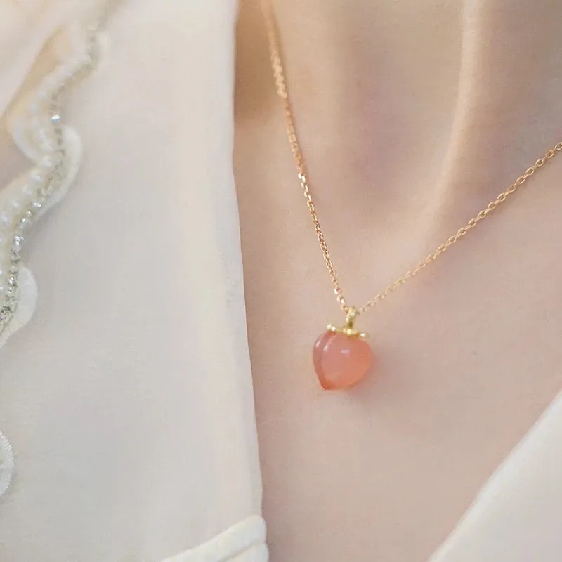 Мода Золотая цепочка из нержавеющей стали с ключица цепочка ожерелье фрукты персикового цвета для девочек ручной работы Сердце ожерелье для женщин и девочек