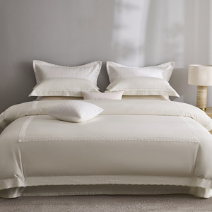 Luxury Four Piece <b>Bedding</b> Set Solid Color Lace Trim Breathable All Season - Product Image 4