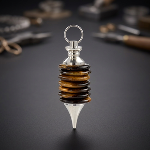 Pendentifs Breloques Pendule Générateur d'Énergie en Métal Superposé avec Pierre Roulée en Agate Cristalline Hexagonale Classique, Argent Antique - Product Image 3