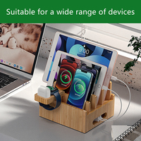 Support Tablettes Montre Téléphone 4 Ports Usb Support De Charge En Bois Station Dock Support En Bambou Protection De L'environnement Pour Support De Téléphone