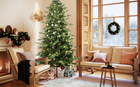 Arbre de Noël en PVC pré-éclairé avec lumières LED Structure articulée arbre de Noël réaliste moelleux pour la maison décor de vacances support stable