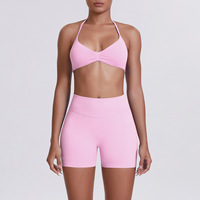 Ensemble de yoga sans couture dos nu avec soutien-gorge halter et pantalon, tenue de sport moulante 2 pièces pour femme