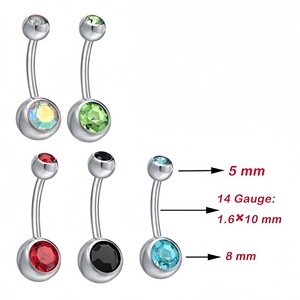 Anillos de ombligo de acero inoxidable calibre 14, 1.6x10mm, con incrustaciones de piedras preciosas para mujer, joyería para el ombligo - Product Image 1