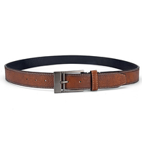 Ceinture pour homme en similicuir bicolore avec bords peints, ceinture en cuir PU avec surpiqûres contrastées et boucle à ardillon couleur bronze pour les affaires