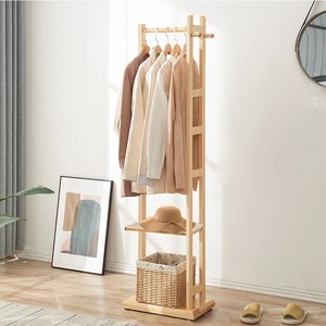 Porte-vêtements en bambou, support pour vêtements, chapeaux, chaussures, cintre en <span class=keywords><strong>bois</strong></span>, étagère, rangement, rail de suspension pour vêtements, crochets - Product Image 3