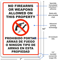 Se Prohiben Armas de Fuego o Armamentos en Esta Propiedad, Letrero Laminado Resistente a la Oxidación