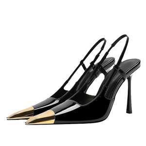 Sandales à talons pour femmes de haute qualité, à bout pointu, respirantes, en cuir PU PVC, tendance, pour l'extérieur, été. - Product Image 2