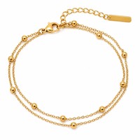 Bracelets en acier inoxydable plaqué or 18 carats, double couche, chaîne tressée avec perles, style minimaliste, prêts à être expédiés en gros