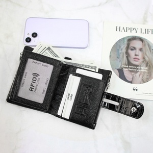 For Custom Genuine Leather RFID Zipper Anti-Theft Chain Wallet with Coin Pocket Short Unisex - Product Image 4