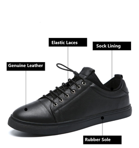 Chaussures décontractées pour hommes en cuir véritable de qualité supérieure, entièrement noires, avec doublure en tissu. - Product Image 4
