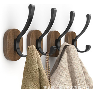 Solid <b>Wood</b> Wall Mounted <b>Coat</b> <b>Hooks</b> Iron Oval Shape Wall Mounted Type For Entryways Wardrobes Hats - Product Image 1