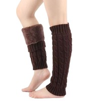 2026 En gros Jambières tricotées torsadées d'hiver pour femmes, doublées polaire, sans pied, pour bottes