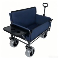 Chariot pliant pivotant en acier avec plateforme métallique et quatre grandes roues pneumatiques, personnalisable OEM, pour outils, plage, rangement, courses et pêche