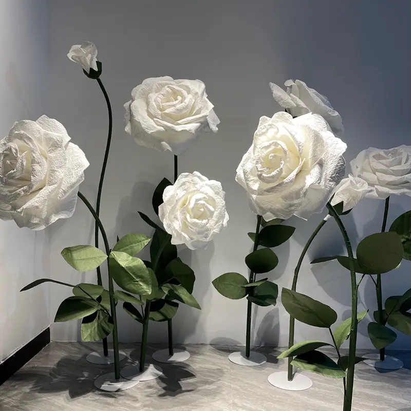 Q176 beyaz gül kağıt dev çiçek dekorasyonu el yoğurma kağıt sanat çiçek el yapımı düğün fotoğraf sahne düğün düzeni