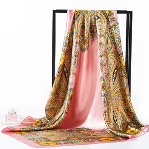 महिलाओं के लिए फैशन सुरुचिपूर्ण 90*90 सेमी बड़े रंगीन साटन मुद्रित स्क्वायर स्कार्फ रेशम हिजाब स्कार्फ - Product Image 2