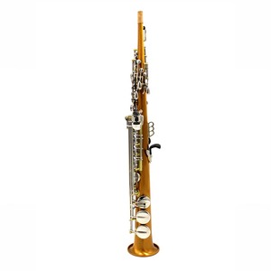Saxophone soprano droit en cuivre gravé à la main, en une seule pièce, laqué or foncé, clés nickelées, de la marque Eastern Music - Product Image 1