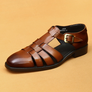 Sandalias de cuero de lujo para hombre, sandalias de cuero genuino de verano, estilo retro con hebilla, cómodas y transpirables - Product Image 1
