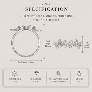 Anillo Abierto de Oro Blanco de 18K con Incrustaciones de Diamantes en Forma de Mariposa, Joyería de Lujo para Mujer - Product Image 5