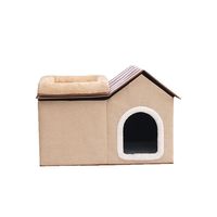 Villa multifonctionnelle 2-en-1 pour animaux de compagnie, rayée, écologique, avec coussin amovible en mousse à mémoire de forme – Meubles pour animaux personnalisables en gros