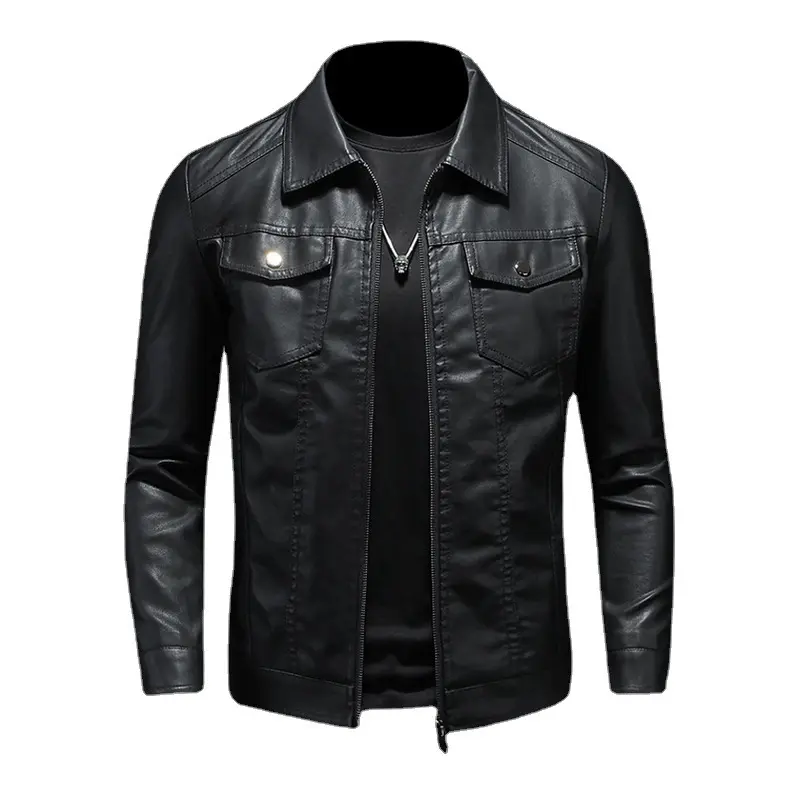 Wholesale Plus Size Jackets with zipper motorcycle slim men's pu leather jacket