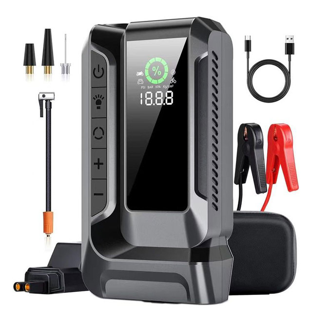 New Design Portable 1200A peak LCD DIgital Display Car Jump Starter Power Bank with air Compressor Car Jumper Starter
