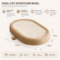 Grattoir à chat en sisal, panier ovale, lit intégré, jouet durable pour aiguiser les griffes pour chats d'intérieur