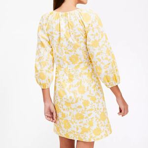 ชุดเดรสสั้นผ้าลินินพิมพ์ลายดอกไม้แบบใหม่จากผู้ผลิต แขนพองทรงบับเบิ้ล ไซส์พลัส สไตล์ฮาวายสำหรับใส่ไปชายหาด - Product Image 3