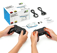 X10 Pro 4K Retro-Videospielkonsole 128GB mit 40000+ integrierten Spielen, 2,4G Kabelloses Aufladbares Gamepad-Paar, TV-Spielstick