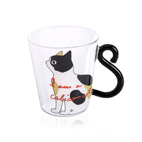 Tasse en verre créative au design japonais de chat à bouche ouverte, résistante à la chaleur et au froid, transparente, sans danger pour les aliments, portable, pour fêtes, pour le lait