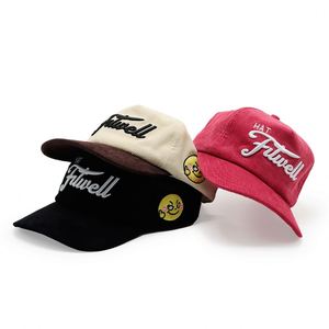 Créez votre propre casquette de baseball à 5 panneaux avec logo brodé 3D, visière pré-courbée, casquette snapback en velours côtelé personnalisée - Product Image 3