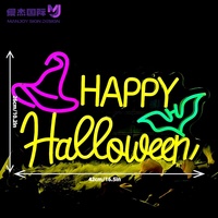 Enseigne néon LED en acrylique « Ghost Witch Hat Bat Happy Halloween », Décoration murale pour fête à thème, maison, maison hantée et ornement de fête