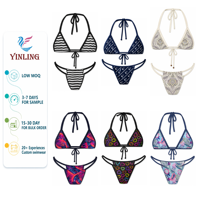 Ensemble de bikini de luxe pour femme avec logo personnalisé, fabricant de maillots de bain rétro imprimés sur mesure, maillot de bain haut de gamme à nouer sur les côtés