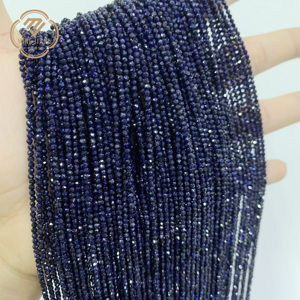 MingJiang 2 mm perline di pietra rotonda sfaccettata sabbia blu all'ingrosso perline di pietra naturale sfuse - Product Image 2