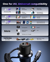 Chargeur de voiture rétractable 3 en 1, chargeur de voiture à charge rapide, adaptateur de chargeur de voiture USB C 110W pour iPhone 16/15/14/13/12/Galaxy
