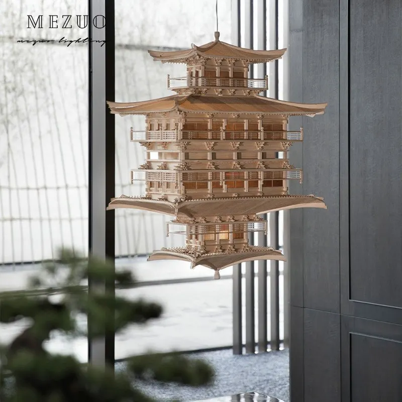 नई चीनी शैली प्राचीन भवन प्रतिबिंब मंडप सजावट झूमर चीनी पवन लटकता दर्पण छवि एलईडी झूमर