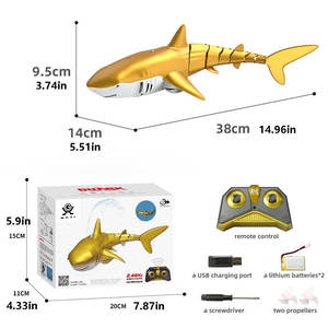 Juguete de Tiburón RC Acuático de 2.4 GHz, Tiburón Dorado con Control Remoto y Rociador de Agua, Juguete de Barco RC Tiburón Recargable - Product Image 6