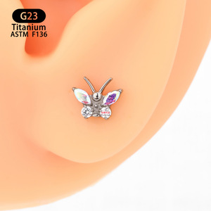 Pendientes de Mariposa de Titanio G23 de 6.8mm con Circonita Blanca AB y Engaste de Garras para Piercing Corporal - Product Image 2