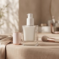 Flacon cosmétique carré en verre de 30 ml avec bouchon en aluminium/plastique et pompe pulvérisatrice pour fond de teint liquide, crème pour le visage, soin de la peau - Logo personnalisé