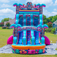 Aloha Splash Toboggan aquatique commercial gonflable à double piste Hibiscus Hawaïen