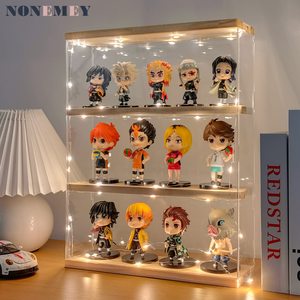 Modern Clear LED Light <strong>Display</strong> Case Stand Rectangle Dustproof Organizer With Aluminum Tier Storage Box For Collectibles