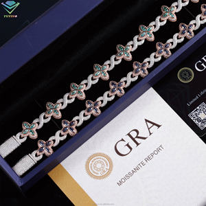 Pulsera de hoja de trébol en varios colores con diamantes de moissanita VVS, chapada en oro sobre plata de ley 925, pasa el probador de diamantes, certificado GRA. - Product Image 5