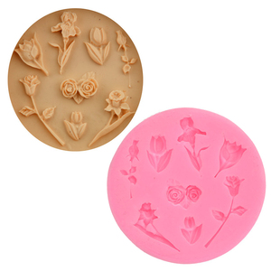 Moldes de Silicona para Decoración de Pasteles y Fondant, Diseño 3D Redondo con Flores, Hojas y Rosas - Product Image 6