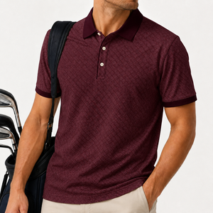 Polo de golf jacquard personnalisé pour homme, col contrastant beige, manches courtes, style Old Money, marque privée OEM ODM - Product Image 6