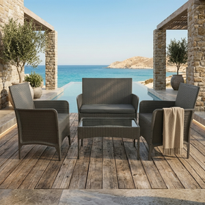 Set Divano in Rattan per Patio, Set da Giardino con Tavolo e Sedie, Mobili da Esterno in Rattan PP Iniettato - Product Image 1