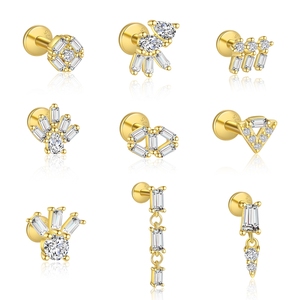 Gioielli 925 moda in <span class=keywords><strong>argento</strong></span> Sterling 18K oro placcato in zircone rettangolare <span class=keywords><strong>orecchini</strong></span> a bottone rotondi - Product Image 1