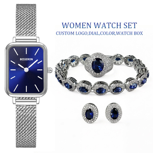 Conjunto de Moda para Mujer: Reloj de Cuarzo de Acero Inoxidable, Collar, Pulsera, Anillo, Cadena de Cristal, Esfera de Cristal y Pendientes de Aleación - Product Image 2