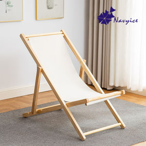 Chaise longue pliante en bois pour plage, patio, camping, pêche, hôtel, capacité 300 lb, cadre en toile blanche portable avec coussin - Product Image 1