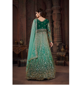 Designer Anarkali Suit with Intricate Thread Embroidery <b>Sequin</b> Bead Embellishment Net Fabric Full <b>Flare</b> Festive Wear - Product Image 5