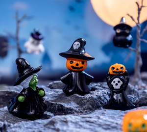 Cara verde bruja búho mini momia sombreros murciélago negro calabaza casa linterna fantasma vampiro Halloween decoración figura para ciego misterio bolsa - Product Image 4